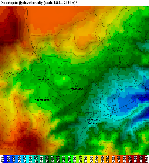 Xocotepéc elevation map