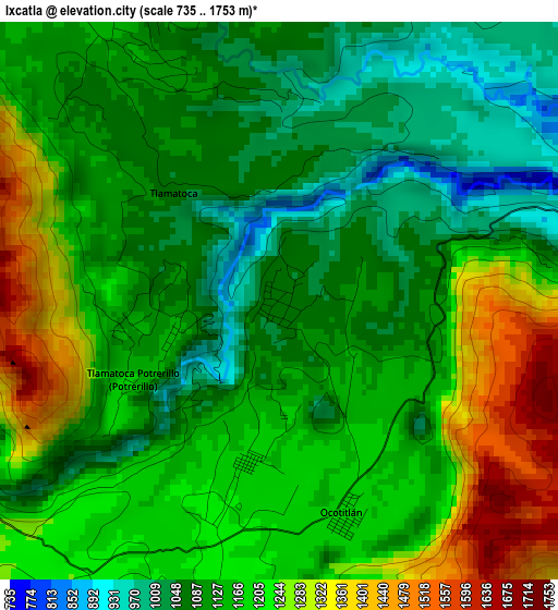 Ixcatla elevation map