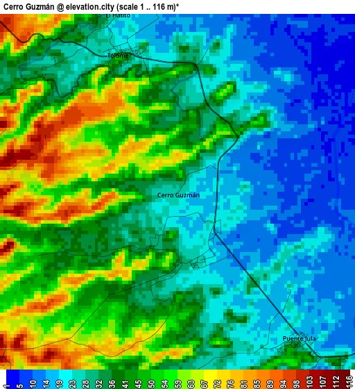 Cerro Guzmán elevation map