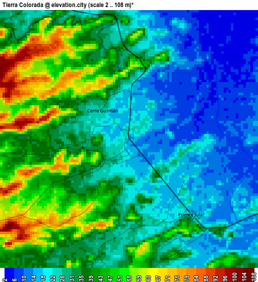 Tierra Colorada elevation map