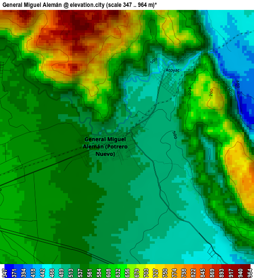 General Miguel Alemán elevation map