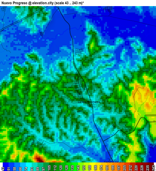 Nuevo Progreso elevation map