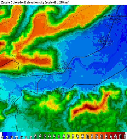 Zacate Colorado elevation map