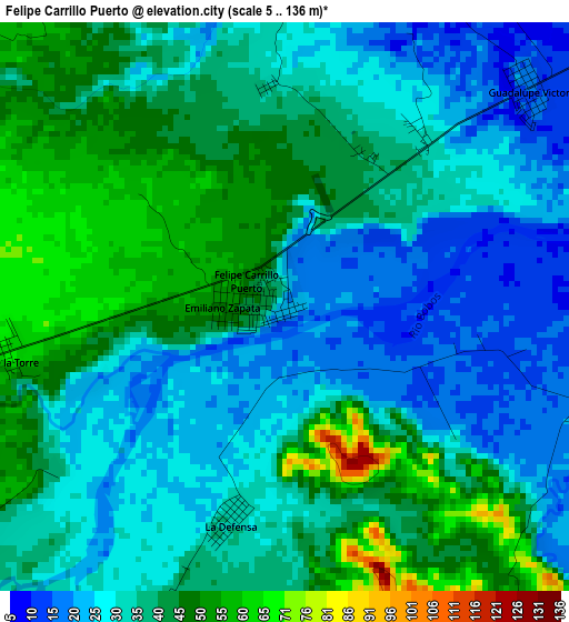 Felipe Carrillo Puerto elevation map