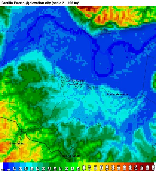 Carrillo Puerto elevation map