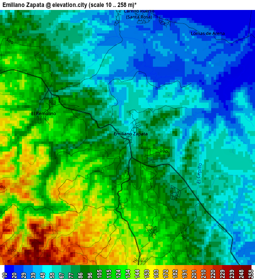 Emiliano Zapata elevation map