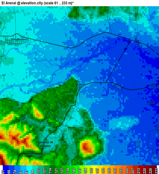 El Arenal elevation map