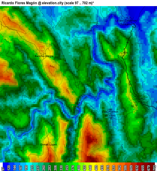 Ricardo Flores Magón elevation map