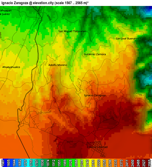 Ignacio Zaragoza elevation map