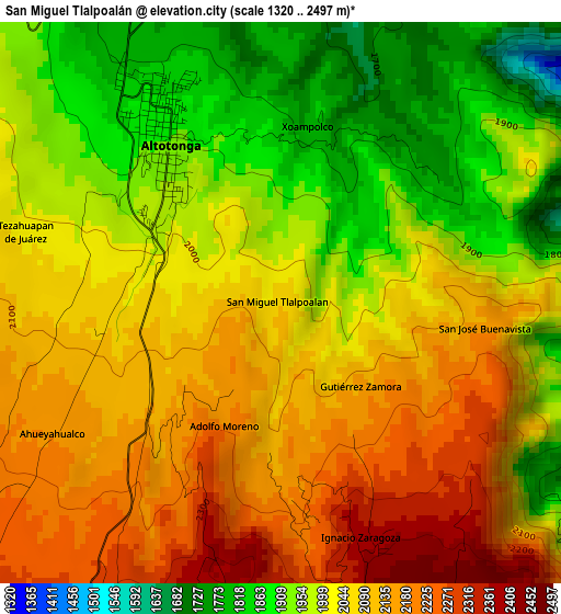 San Miguel Tlalpoalán elevation map