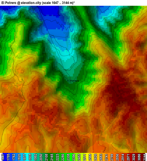 El Potrero elevation map