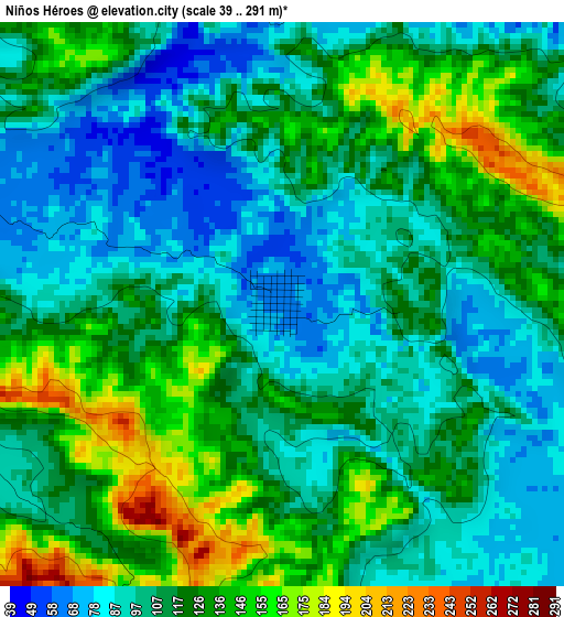 Niños Héroes elevation map