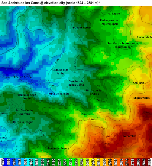 San Andrés de los Gama elevation map