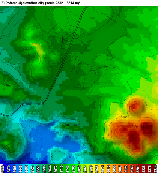 El Potrero elevation map