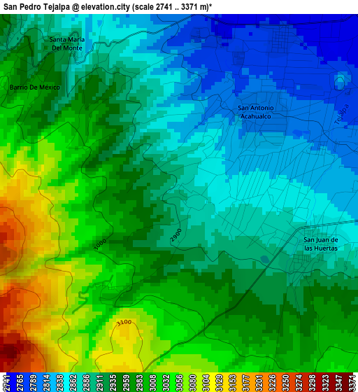 San Pedro Tejalpa elevation map