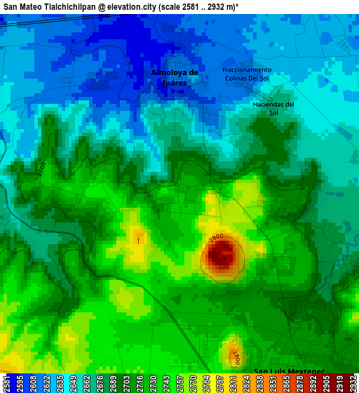 San Mateo Tlalchichilpan elevation map