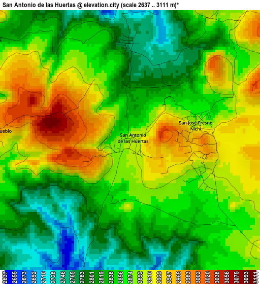 San Antonio de las Huertas elevation map