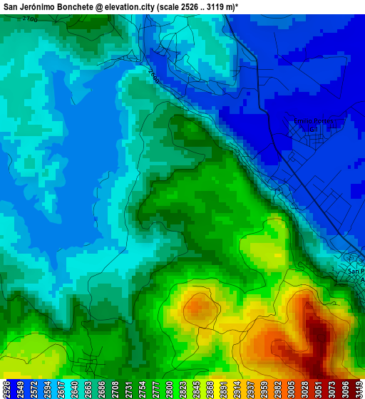 San Jerónimo Bonchete elevation map