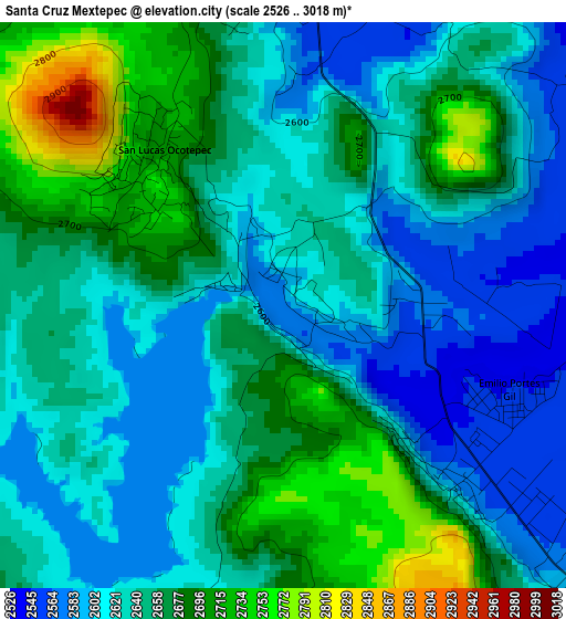 Santa Cruz Mextepec elevation map