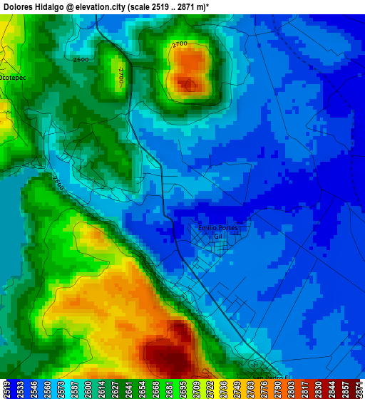 Dolores Hidalgo elevation map