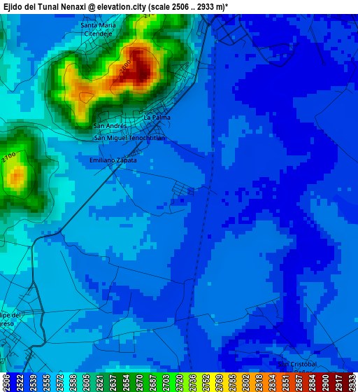 Ejido del Tunal Nenaxi elevation map