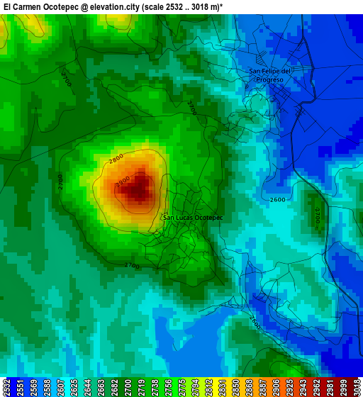 El Carmen Ocotepec elevation map