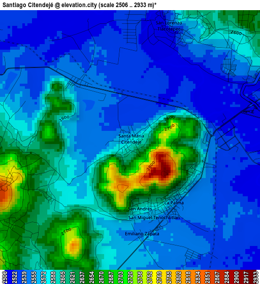 Santiago Citendejé elevation map