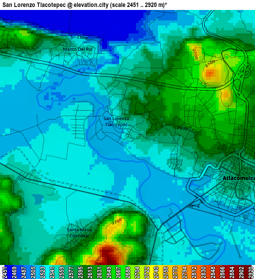 San Lorenzo Tlacotepec elevation map