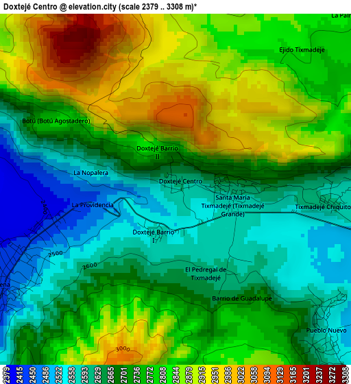 Doxtejé Centro elevation map