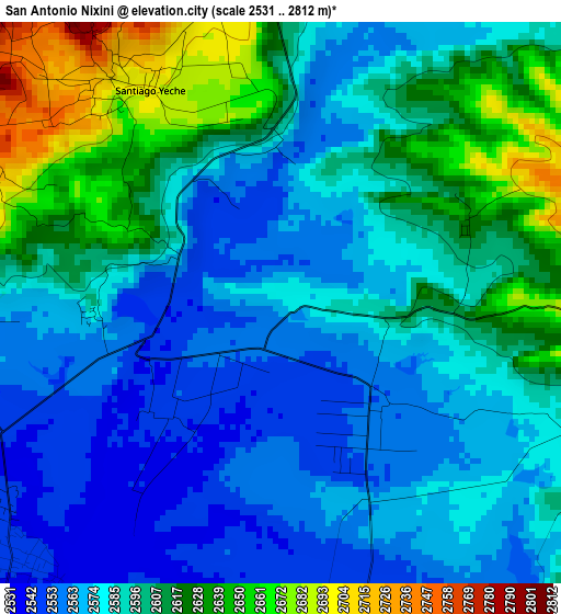 San Antonio Nixini elevation map