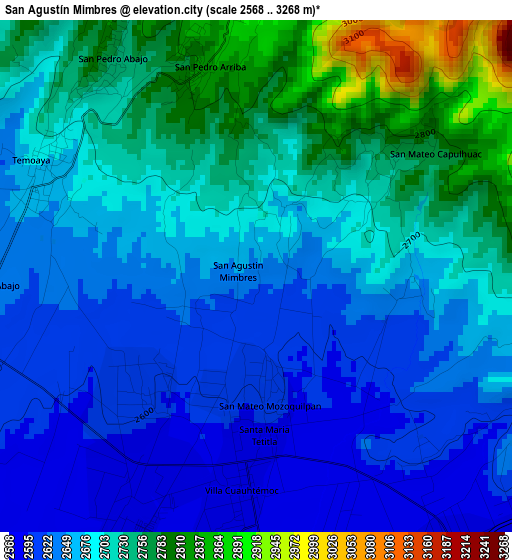 San Agustín Mimbres elevation map