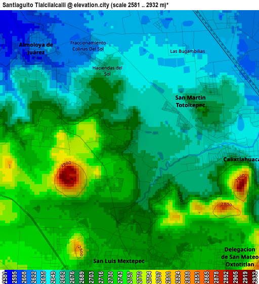 Santiaguito Tlalcilalcalli elevation map