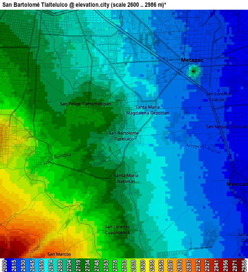 San Bartolomé Tlaltelulco elevation map