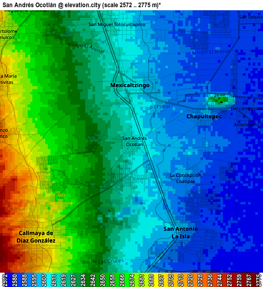 San Andrés Ocotlán elevation map
