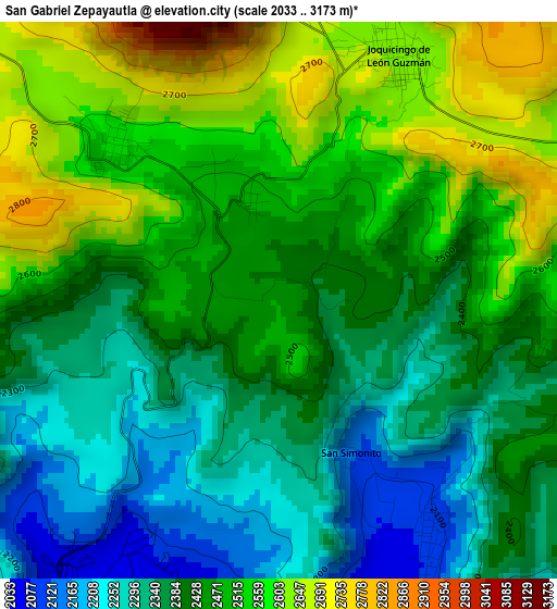 San Gabriel Zepayautla elevation map