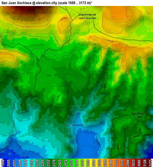 San Juan Xochiaca elevation map