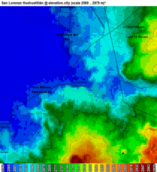 San Lorenzo Huehuetitlán elevation map