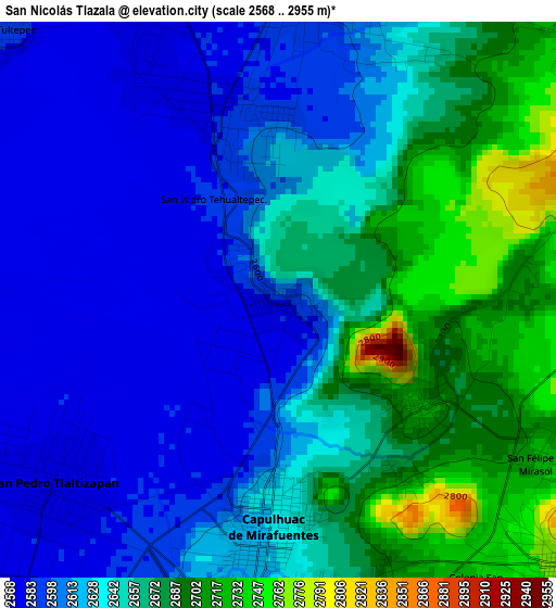 San Nicolás Tlazala elevation map