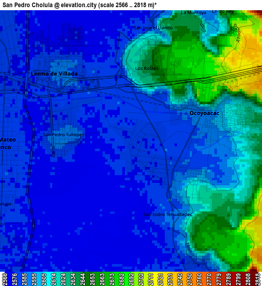 San Pedro Cholula elevation map