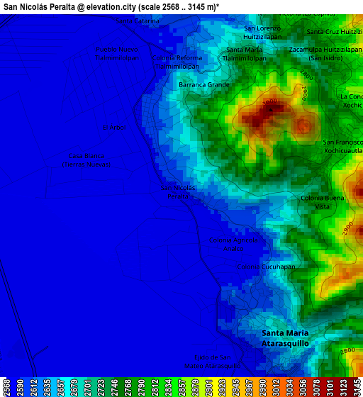 San Nicolás Peralta elevation map