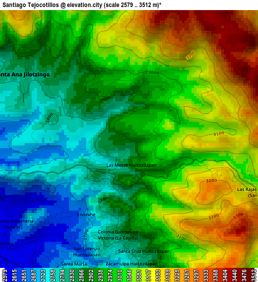 Santiago Tejocotillos elevation map