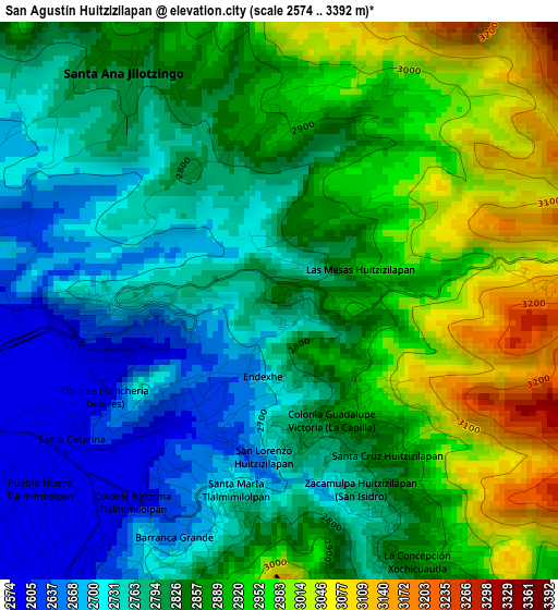 San Agustín Huitzizilapan elevation map