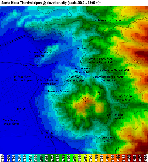 Santa María Tlalmimilolpan elevation map