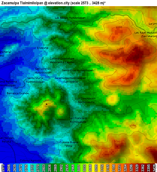 Zacamulpa Tlalmimilolpan elevation map