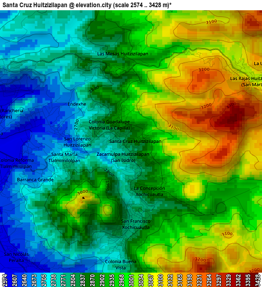 Santa Cruz Huitzizilapan elevation map