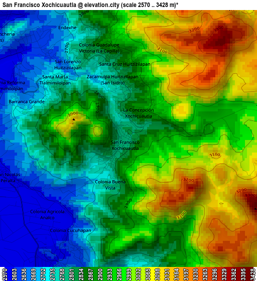 San Francisco Xochicuautla elevation map