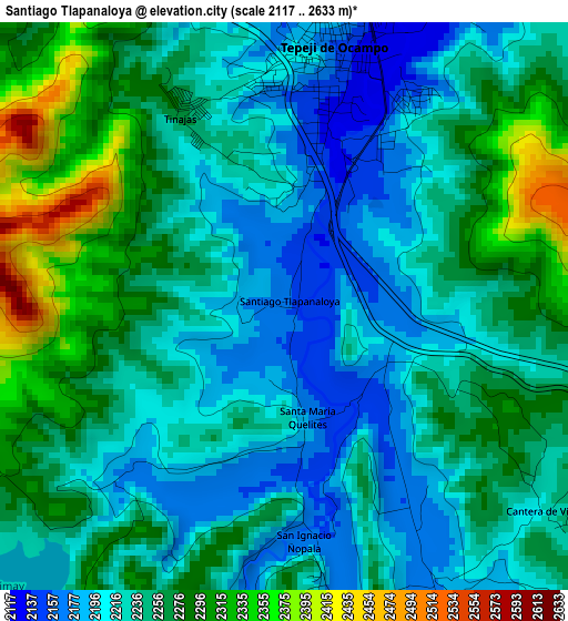 Santiago Tlapanaloya elevation map