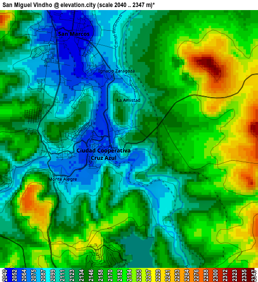 San Miguel Vindho elevation map