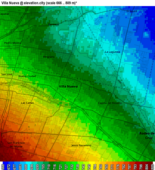 Villa Nueva elevation map