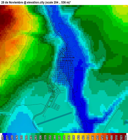 28 de Noviembre elevation map